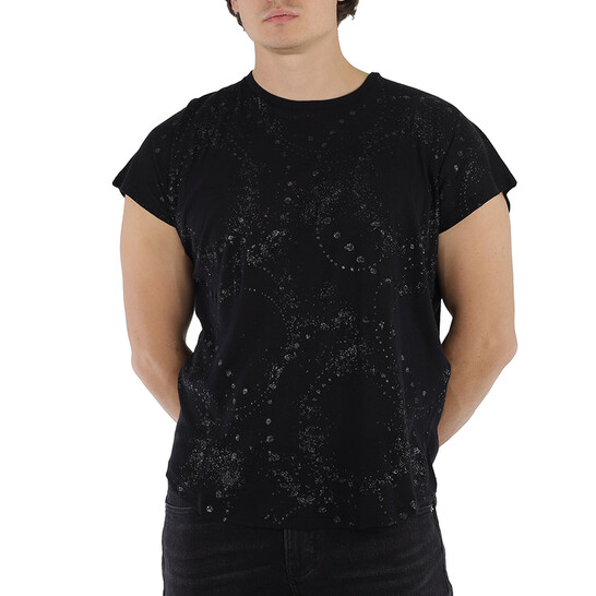 Saint Laurent Black Cotton Short Sleeve T-shirt With Galaxy