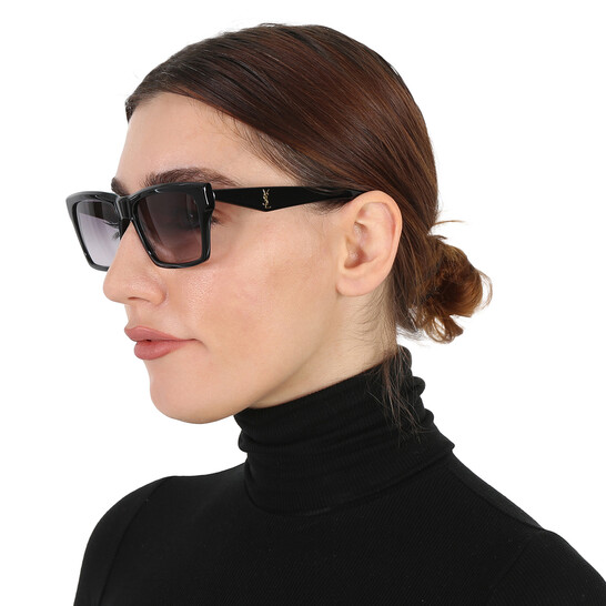 Saint Laurent Gray Gradient Rectangular Ladies Sunglasses SL