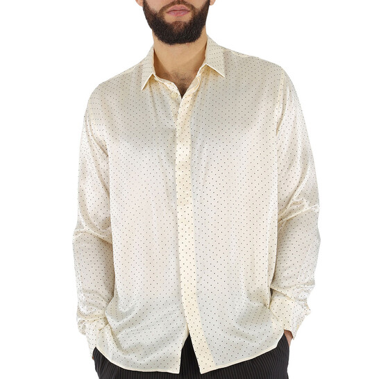 Saint Laurent Studded Silk Satin Long Sleeve Shirt, Brand Saint Laurent Studded Silk Satin Long Sleeve Shirt, Brand