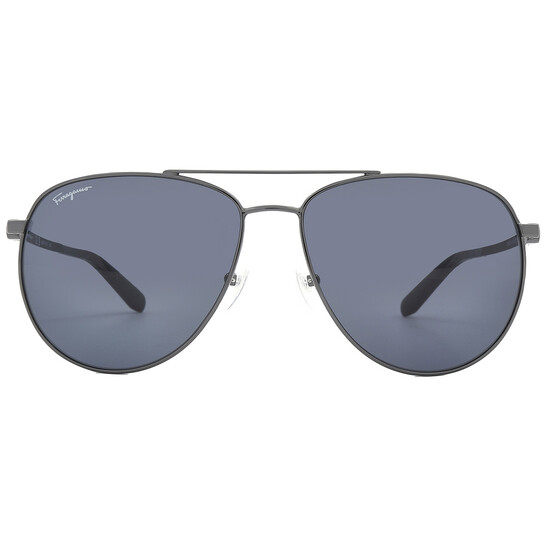 Salvatore Ferragamo Blue Unisex Aviator 60mm Sunglasses Salvatore Ferragamo Sunglasses SF172S 046 Shiny Silver/Blue  main image 3