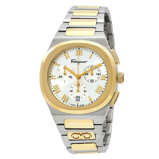 Ferragamo Elliptical Chronograph Quartz Silver Dial Two-Tone