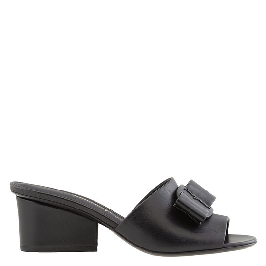 Ferragamo Black Leather Valery 55 Sandals, Brand Size 7.5
