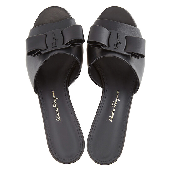 Ferragamo Black Leather Valery 55 Sandals, Brand Size 7.5