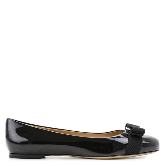 Ferragamo Ladies Black Patent Vara Bow Ballerina Shoes, Size