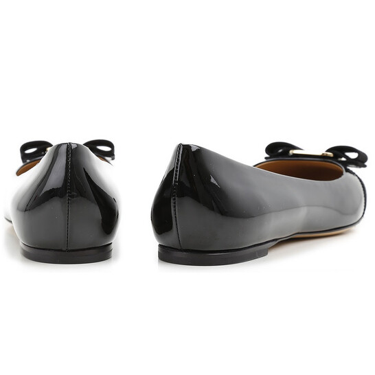 Ferragamo Ladies Black Patent Vara Bow Ballerina Shoes, Size