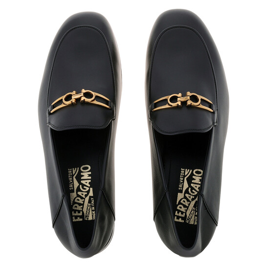 Ferragamo Men's Black Melbourne Gancini Ornament Moccasin, Size