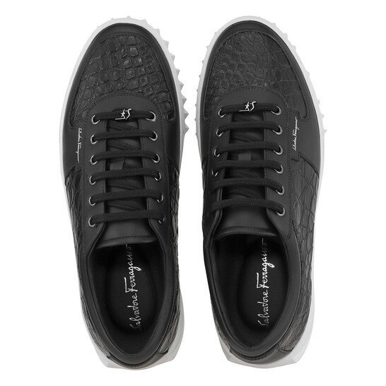 Ferragamo Salvatore Ferragamo Men's Scuby Black Croco Leather Low