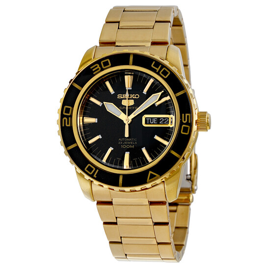 Seiko 5 Automatic Black Dial Gold-tone Men's Watch SNZH60
