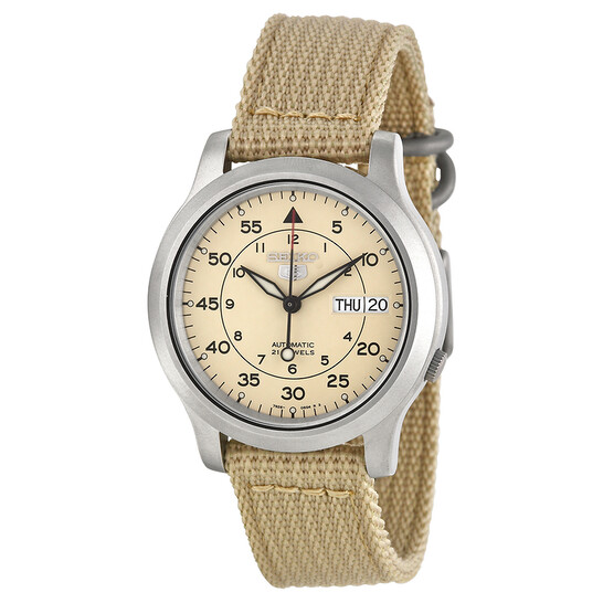 Seiko 5 Beige Dial Beige Canvas Men's Watch SNK803