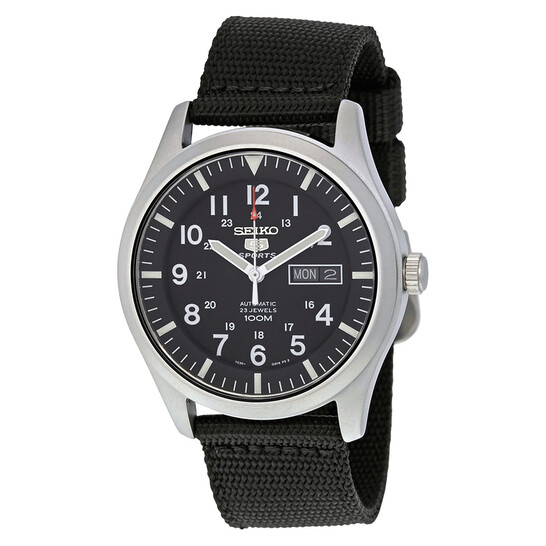 SNZG15JC SEIKO 5 SPORTS オートマチック デイデイト Seiko 5 Sport Automatic Black Canvas Men's Watch SNZG15