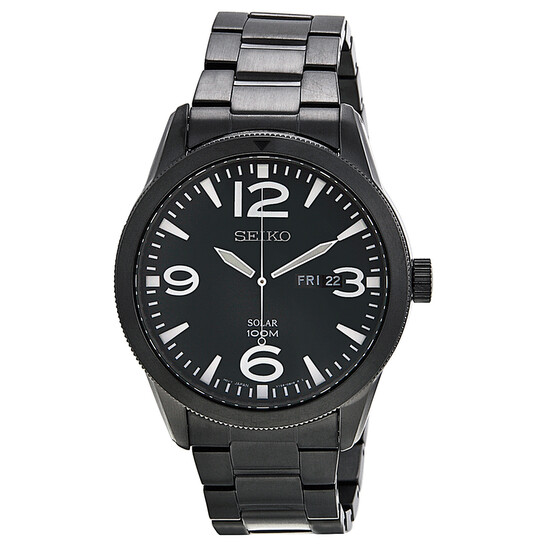 メンズウェア Black Watch Collared Snead SEIKO Solar 45MM Black Dial S-Steel Men's Watch SNE281