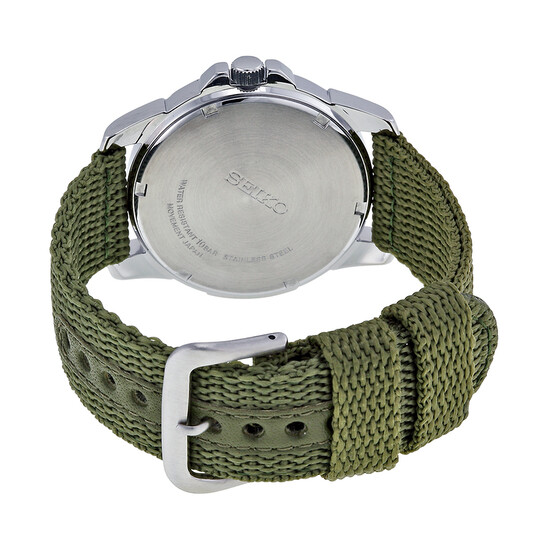 Seiko Black Dial Green Nylon Solar Quartz Men's Watch SNE095P2