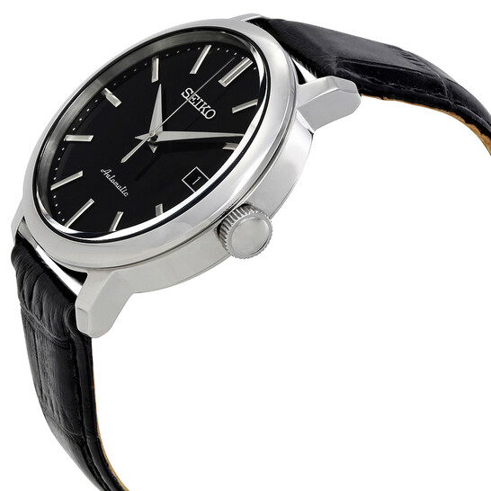 Seiko Classic Automatic Black Dial Black Leather Men's Watch