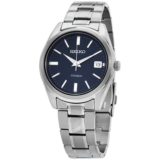 Seiko Classic Quartz Blue Dial Grey Titanium Men's Watch SUR373