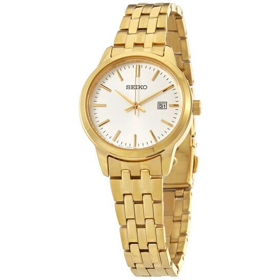 Seiko Classic Quartz White Dial Yellow Gold-tone Ladies Watch SUR412 - 546x546