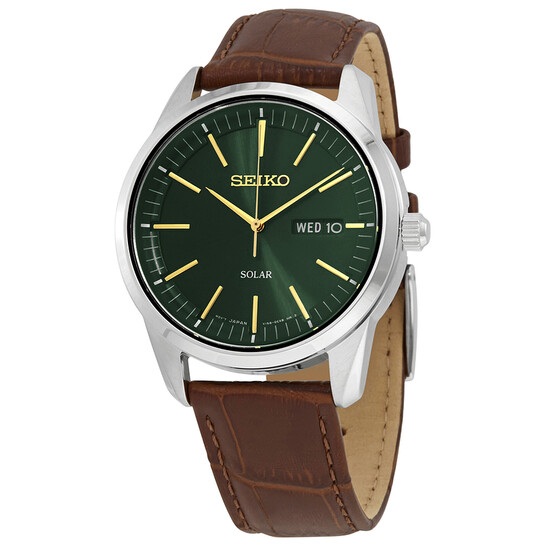 Brown Leather Strap Sne529 Seiko Seiko Dark Green Sunray Dial