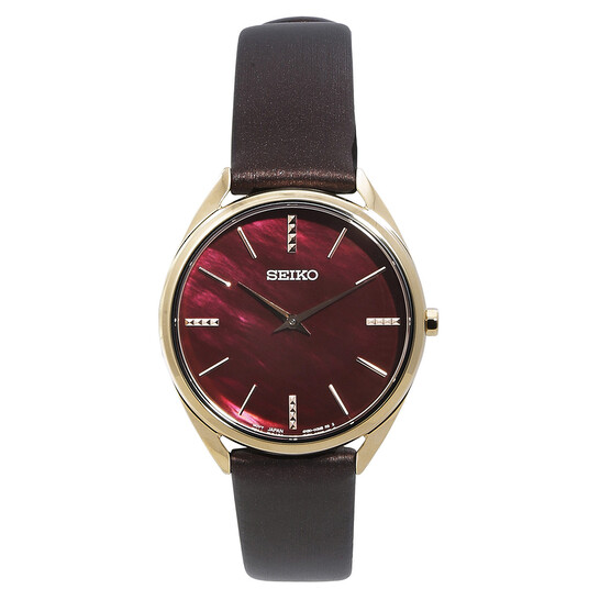 Seiko Essentials Quartz Solar Burgundy-Red Dial Ladies Watch SWR082P1