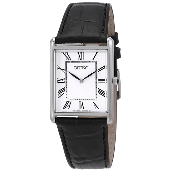 セイコー　SEIKO SWR049 Seiko Essentials Quartz White Dial Black Leather Men's Watch