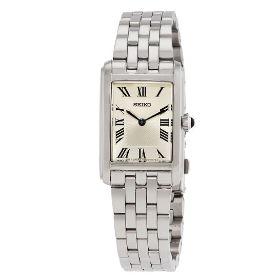 Seiko Essentials Tank Quartz Silver Dial Ladies Watch SWR083