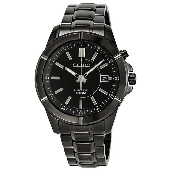 SEIKO ブラック腕時計 Seiko Chronograph Black Dial 43MM LTHR Strap Men's Watch