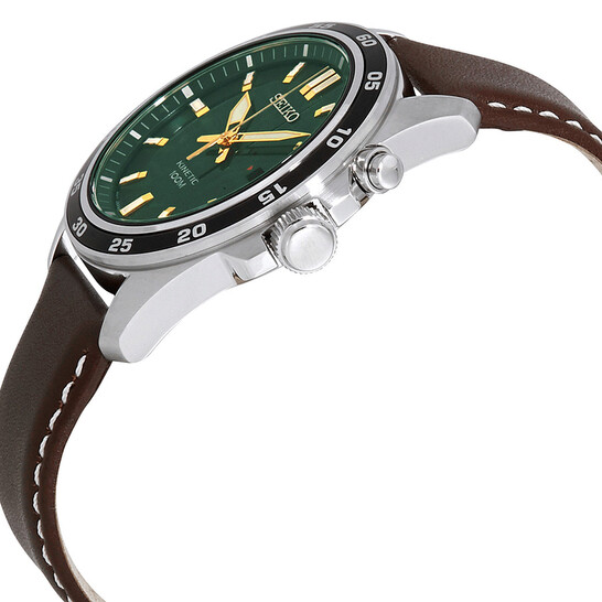 Seiko Kinetic Green Dial Brown Leather Men's Watch SKA791