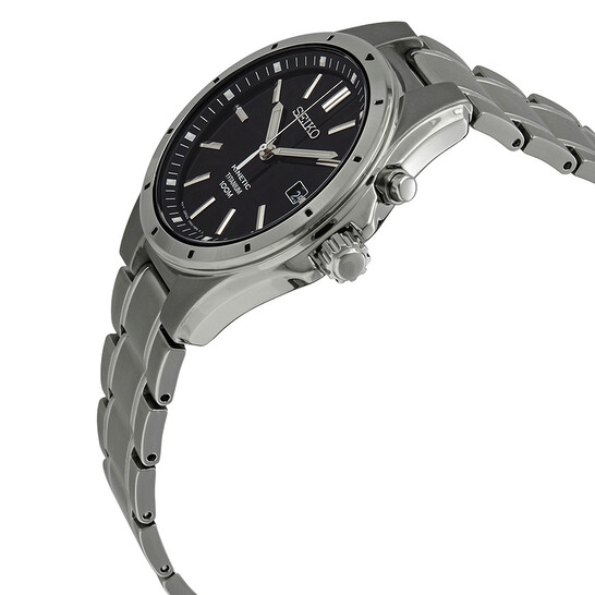 Seiko Kinetic Quartz Black Dial Titanium Men's Watch SKA763