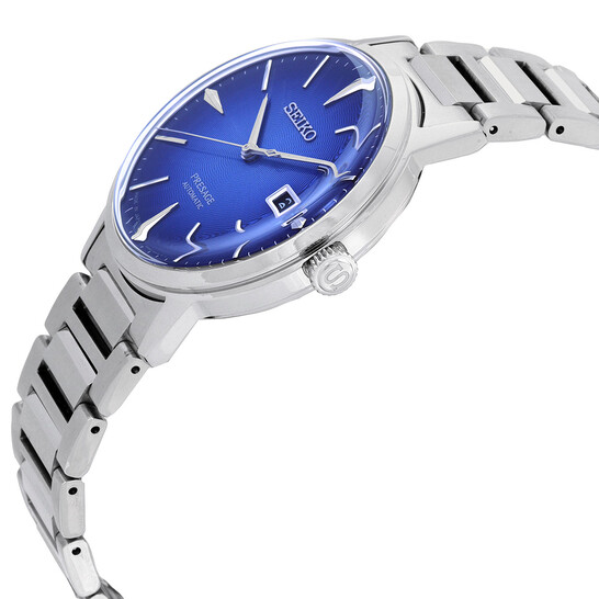 Seiko Presage SRPJ13J Orologio analogico automatico in acciaio inossidabile con quadrante blu per gli uomini, Argento/Blu, elegante casual