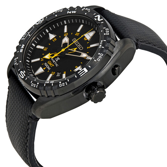 時計 SEIKO KINETIC PROSPEX SUN057 GMT Seiko Prospex Kinetic GMT Black Dial Black Leather Men's