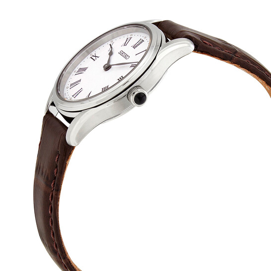 Seiko Quartz White Dial Brown Leather Ladies Watch SWR071P1