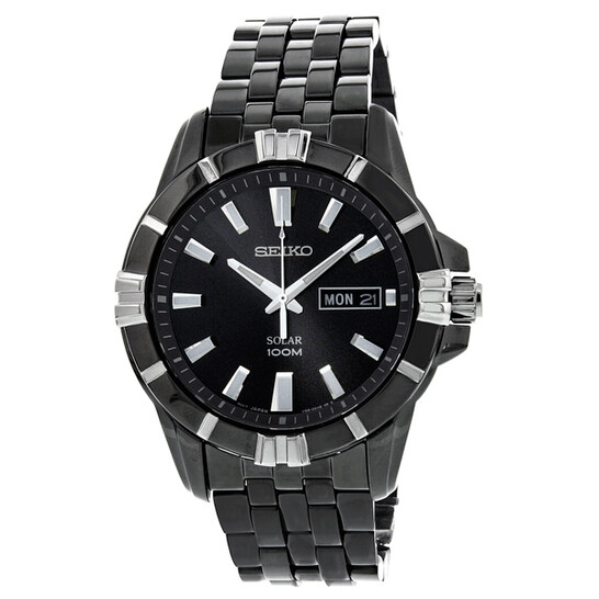 メンズウェア Black Watch Collared Snead Seiko Solar Black Dial Black PVD Stainless Steel Men's Watch