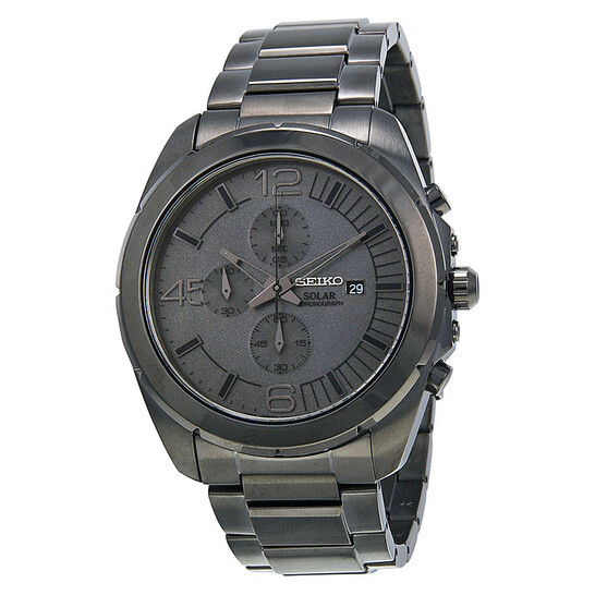 Seiko Solar Chronograph Grey Dial Gunmetal Ion-plated Men's Watch