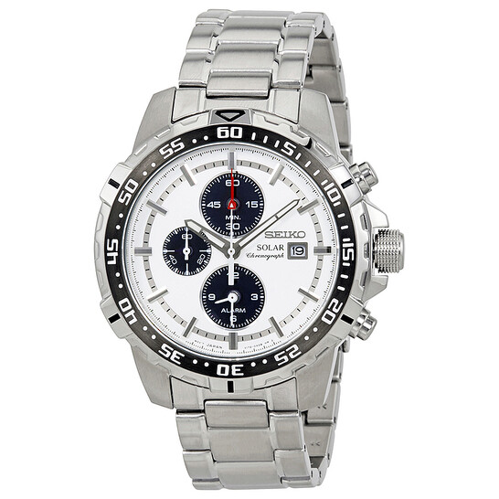 激安挑戦！！ White Chronograph Solar Seiko Dial SSC297 Watch Men's 時計
