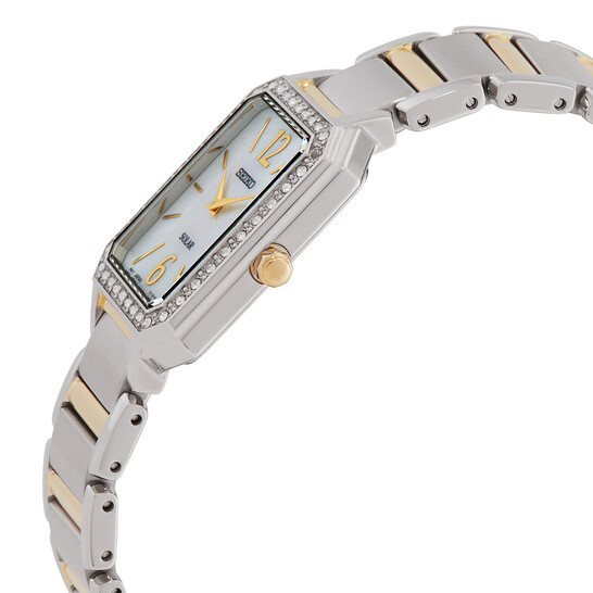 $599 Seiko Solar Mother of Pearl Dial Crystal Bezel Gold Stainless Steel Watch $599 Seiko Solar Mother of Pearl Dial Crystal | Mercari main image 4