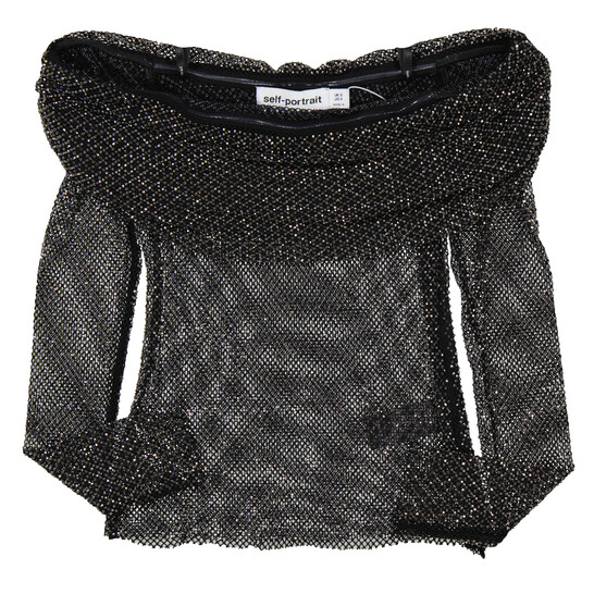 Tシャツ・カットソー SELF PORTRAIT DRAPED TOP WITH RHINESTONES self-portrait Draped Top With Rhinestones Self-Portrait