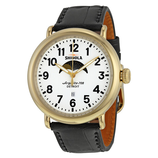 Shinola The Runwell Moon Phase White Dial Black Alligator Leather Men's  Watch 11000180
