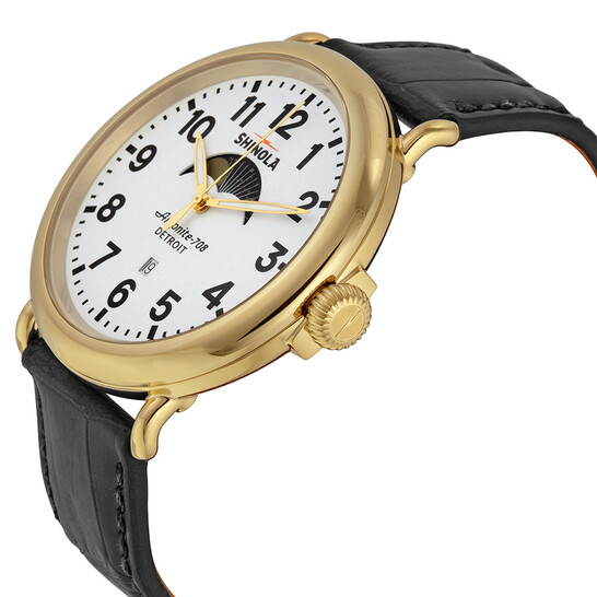 Shinola The Runwell Moon Phase White Dial Black Alligator Leather