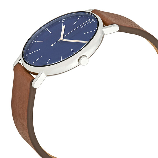 Skagen Signature Blue Dial Brown Leather Men display picture 2
