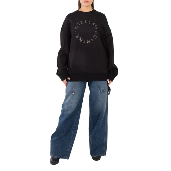 Stella McCartney Black Rhinestone Logo Sweatshirt, Size XX-Small