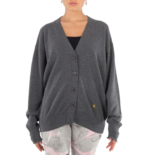 Stella McCartney Grey Iconic Logo Wool Cardigan, Size X-Small