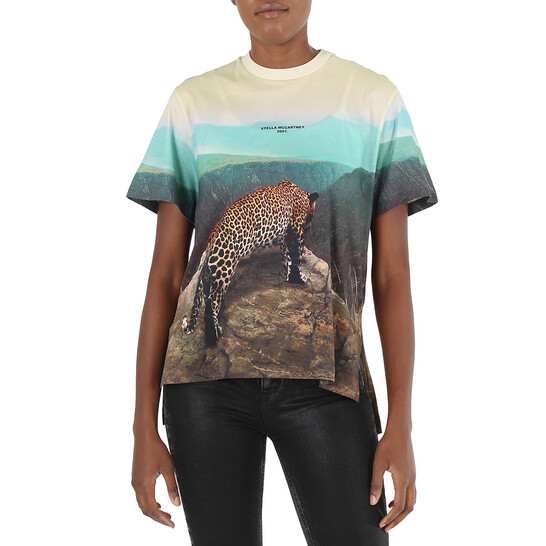 Tシャツ・カットソー STELLA MCCARTNEY TOP WITH ANIMAL PATTERN Stella McCartney Cheetah Print Panel T-shirt | Black | FARFETCH
