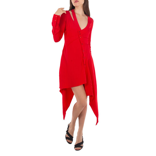 Stella McCartney Ladies Red Asymmetric-Seam Cut-Out Dress