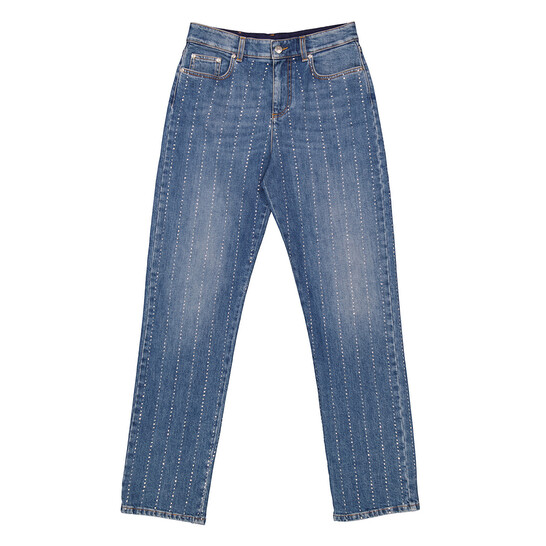 Stella McCartney Rhinestone-Embellished Straight Leg Denim Jeans