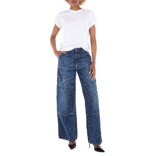 Stella McCartney Tiger-Print Wide-Leg Cotton Jeans, Size 26