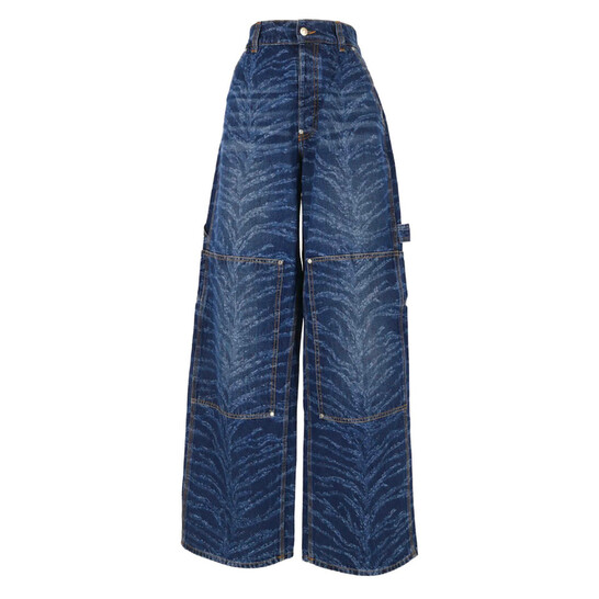 Stella McCartney Tiger-Print Wide-Leg Cotton Jeans, Size 25