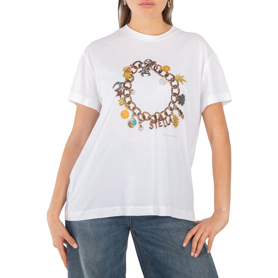 Stella McCartney White Cotton Charm Print T-Shirt, Size X-Small