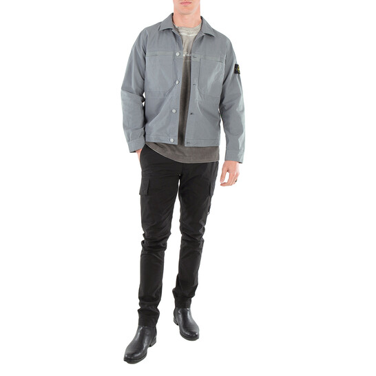 Stone Island Men's Grey Green Cotton Ripstop Shirt, Size