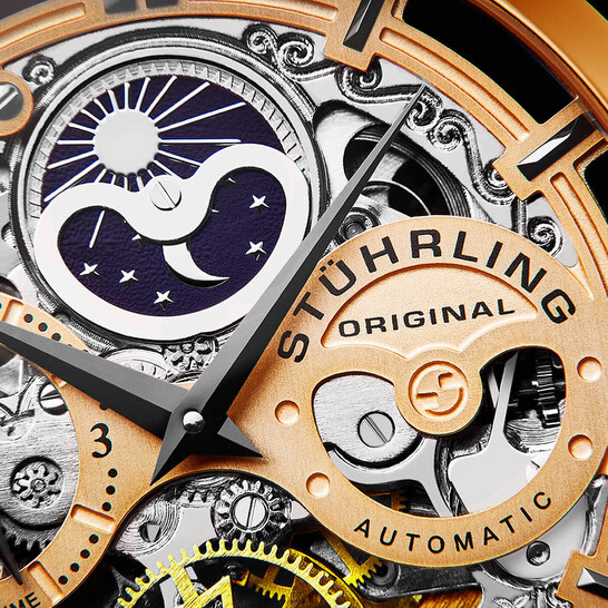 Stührling Emperor's Grandeur 4003 Dual Time Automatic 46mm Skeleton / Silver Dial / Silver Case / Silver Stainless Steel Bracelet Silver Deployant