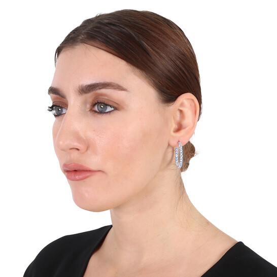 Swarovski Blue Rhodium Plated Round Cut Matrix Hoop Earrings