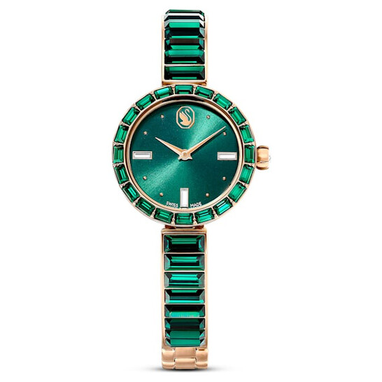 SWAROVSKI グリーンレザー 腕時計 稼働品 Swarovski Matrix Bangle Quartz Crystal Green Dial Ladies Watch