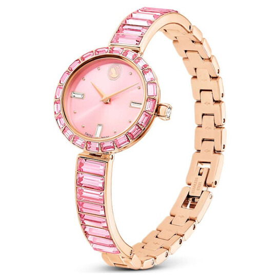 Swarovski Matrix Bangle Quartz Crystal Pink Dial Ladies Watch